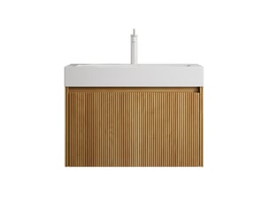 Meuble sous vasque suspendu avec 1 tiroir et vasque rectangulaire en résine blanche pour salle de bain 70 × 46 × 50 cm