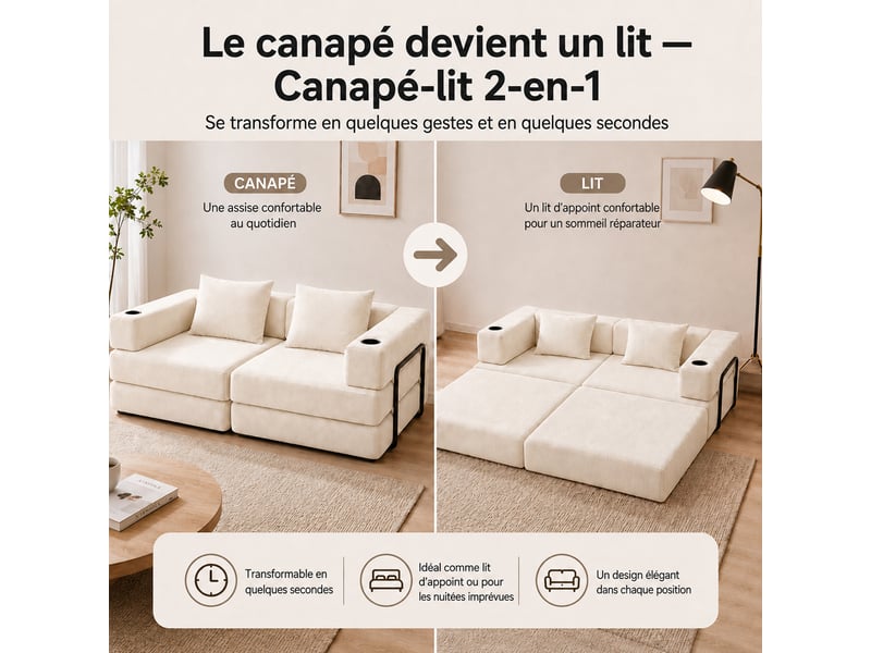  Canapé-lit pliable sans cadre, en tissu velours  - Conforama C