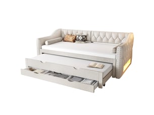 Lit gigogne 90x200 cm <strong>MERAX</strong>  <strong>lit enfant beige</strong> coloris beige