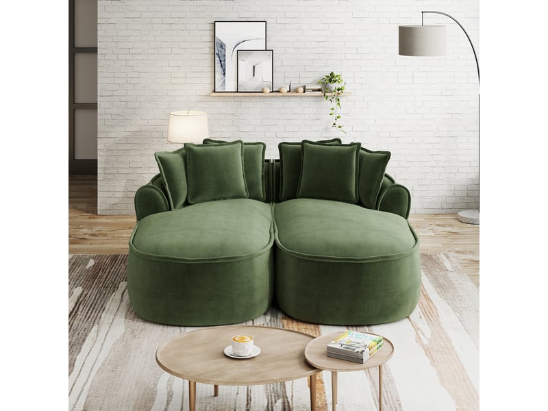 Canapé modulable convertible en lit avec assise profonde et coussins, pour salon, en chenille vert - Conforama C