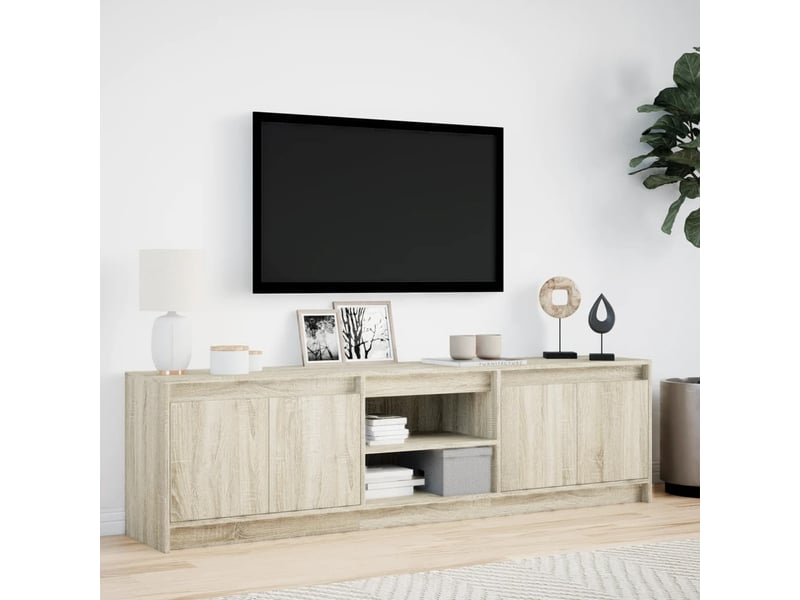 Meuble tv - banc tv - meuble de rangement avec led chêne sonoma 180x34x50 cm bois d'ingénierie - Conforama D