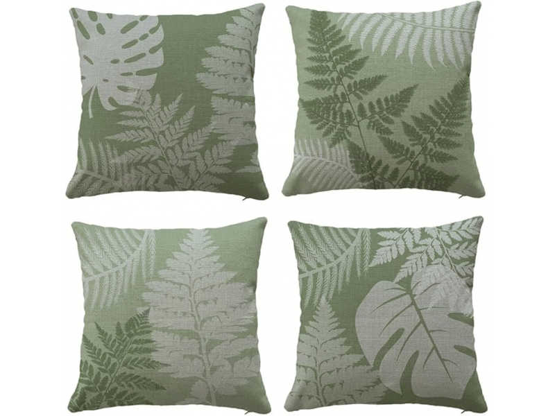  Housse de coussin pour la maison, le jardin, l'extérieur et l'intérieur, lot de 4 pièces, feuilles vertes sauge, taie d'oreiller pour salon, chaise, 45 x 45 cm  - Conforama A