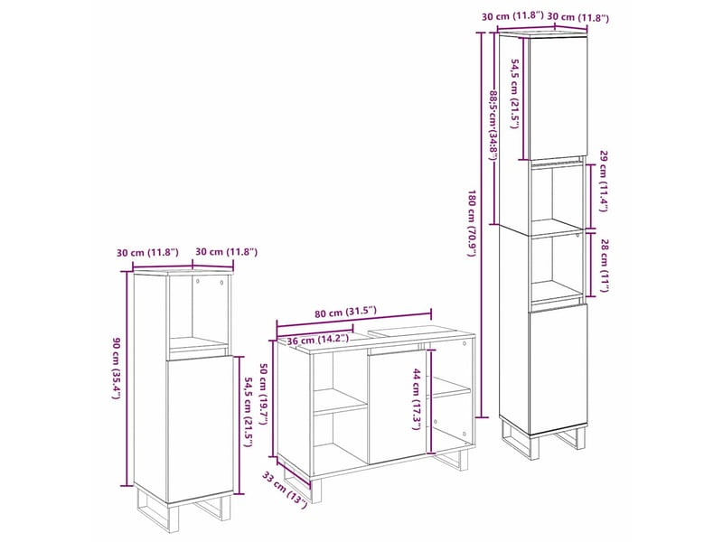  Ensemble de mobilier de salle de bain 3 pc marron cf64403  - Conforama E