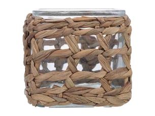 Bougeoir en verre recouvert de fibres naturelles marron, 11,5x11,5x12h cm