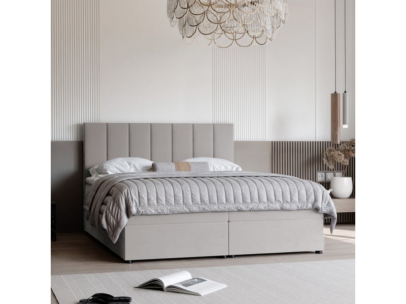 Lit coffre zelto - 200x200 cm - avec matelas et surmatelas - velours doux - gris ZELTO - Conforama B