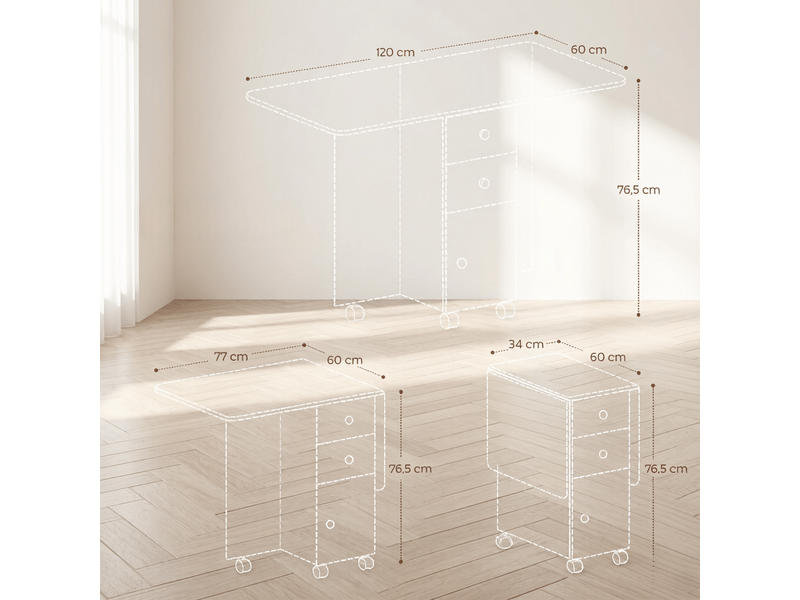  Table de salle à manger pliante jusqu’à 6 personnes avec tiroirs, rangement et 6 roulettes freinées pour cuisine grise  - Conforama D