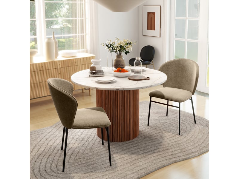  Lot de 2 chaises de salle à manger assise rembourrée en tissu aspect lin pieds en acier stable design moderne marron clair  - Conforama C