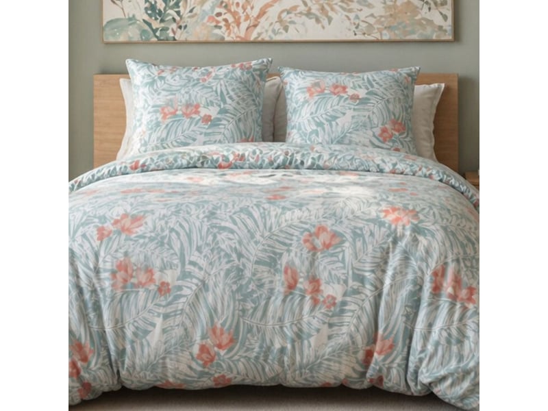  Parure housse de couette 240x220cm + 2 taies motif floral turquoise et rose 100% microfibre - blandine BLANDINE - Conforama C