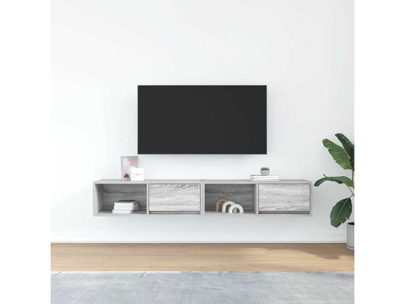  Lot de 2 meuble tv bas salon sonoma gris 80x31x25,5 cm bois d'ingénierie shl38686  - Conforama C