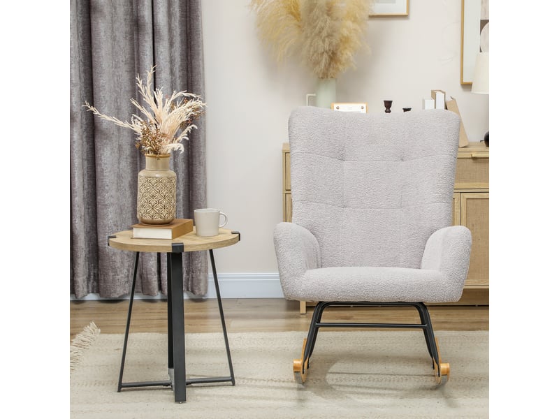  Fauteuil relax gris clair avec repose-pieds réglable, fauteuil aspect velours pour salon, structure en bouleau, 67 x 114 x 105 cm  - Conforama E