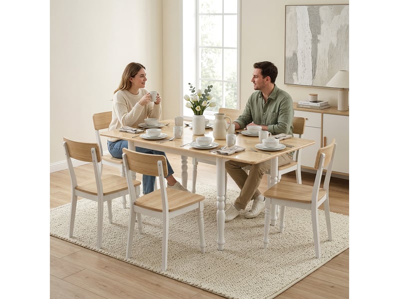 Table à manger pliante pour 2 à 6 personnes 74-134 cm, table de cuisine avec 2 abattants, pieds en acier, bois naturel  - Conforama D