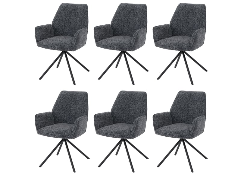  Lot de 6 chaises de salle à manger hwc-g67, pivotantes, position automatique, chenille métallisée (410 gm²) - structure noire, gris foncé  - Conforama A