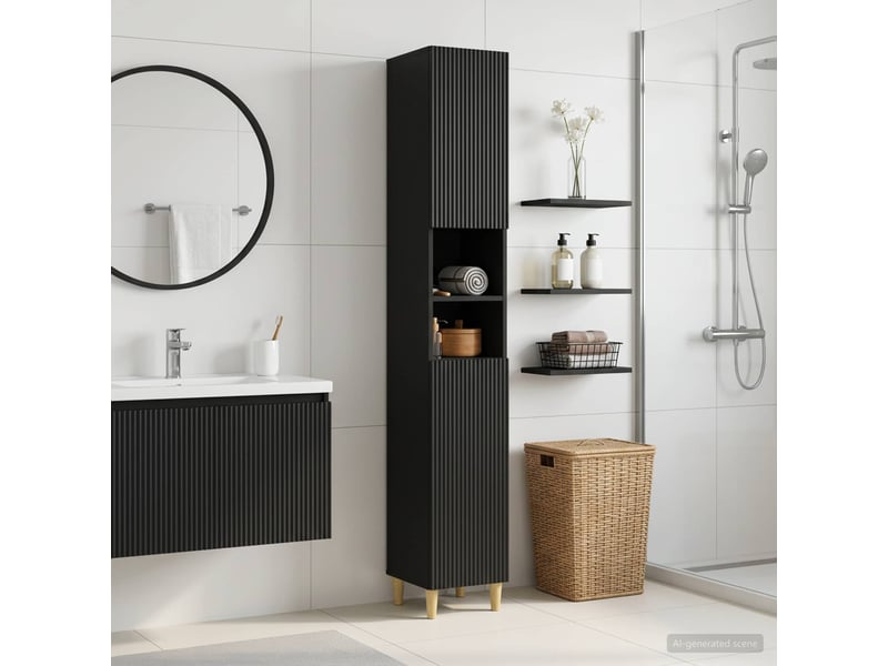 Colonne de salle de bain avec étagère ouverte arnhem noir - Conforama B