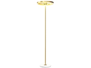 Lampadaire, interrupteur au pied, structure métallique, abat-jour en acrylique, 4000k, intensité variable, couleur or