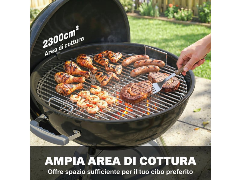  Barbecue à charbon rond avec thermomètre, grille ø53,5 cm et roues  - Conforama R