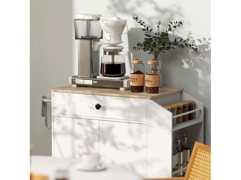  Desserte de cuisine à roulettes 82 x 38 x 86,5 cm blanche, panneau de particules, rangement modulable  - Conforama E
