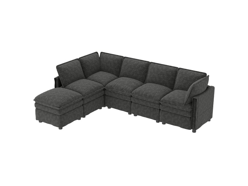 Canapé modulable xxl gris, tissu chenille doux 6 places, convertible en forme u ou l avec pouf amovible pour grand salon & bureau. - Conforama A
