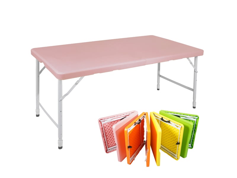  Table de jardin pliante 125 x 61 cm rose, hauteur réglable 58 à 74 cm avec poignée de transport  - Conforama A