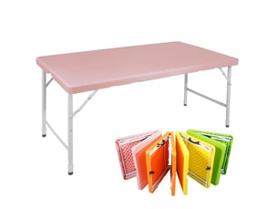 Table de jardin pliante 125 x 61 cm rose, hauteur réglable 58 à 74 cm avec poignée de transport