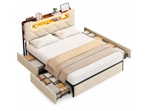 Lit avec rangement 140x190 cm <strong></strong> <strong></strong> coloris beige