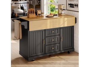 Desserte de cuisine 120x40x95 cm noire en mdf et métal, plateau rabattable et rangement sur roulettes