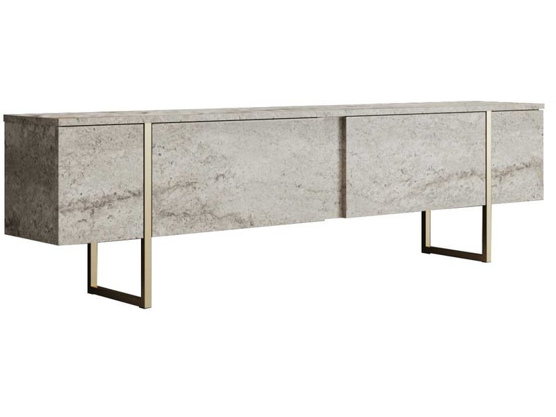 Meuble tv moderne 2 portes sibylle l180cm bois effet travertin et métal or Sibylle - Conforama A