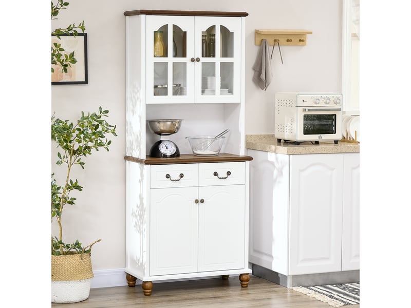  Buffet de cuisine armoire de rangement vaisselle classique 2 tiroirs 2 placards 76x38x182 cm blanc et marron T0002-01-10096 - Conforama E