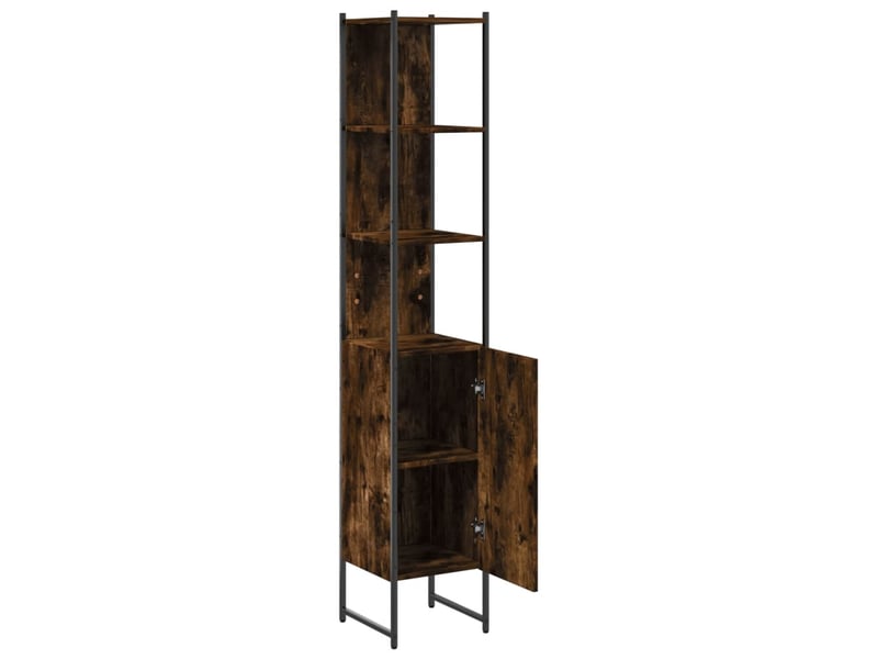 Amoire de salle de bain, meuble de rangement chêne fumé 33x33x185.5 cm bois d'ingénierie - Conforama E