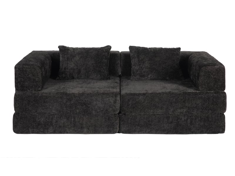  Canapé convertible pliable modulaire avec fonction couchage sans montage pour salon et chambre en chenille noir  - Conforama A
