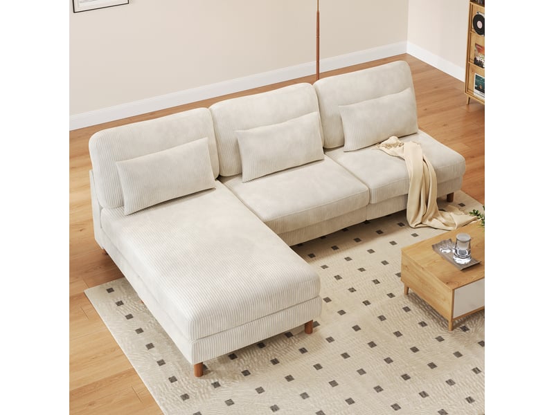 Canapé d'angle réversible en velours cotelé - 2 places + méridienne - beige - 256 x 160 x 88 cm 256x160x88cm - Conforama C