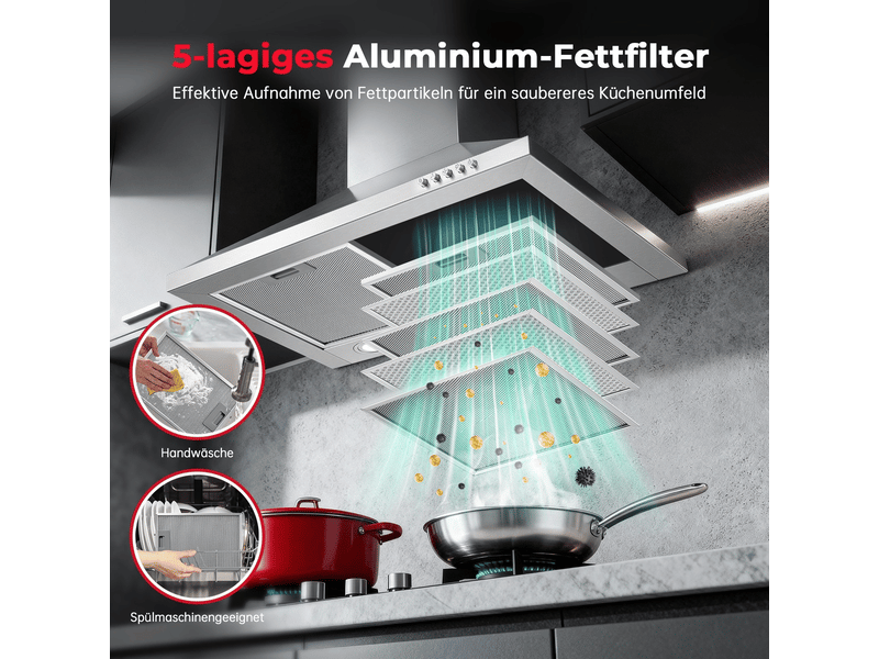  Hotte aspirante murale 60 cm en acier inoxydable, 400 m³h, évacuation ou recyclage, filtres à graisse et éclairage led  - Conforama R