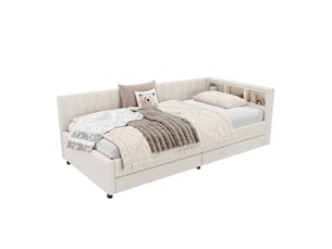 Lit simple 90x200 cm BEAOK   coloris beige