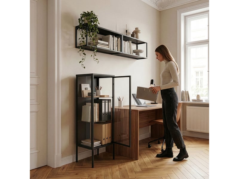 Armoire vitrine borshavisa 116 x 34 x 30 cm acier noir [en.casa] Borshavisa - Conforama D