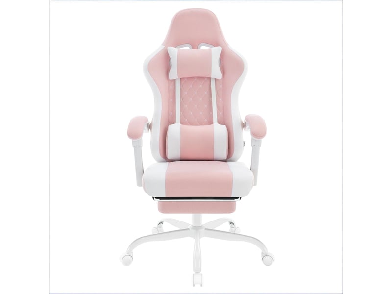  Chaise de bureau ergonomique rose et blanche avec massage lombaire  - Conforama A