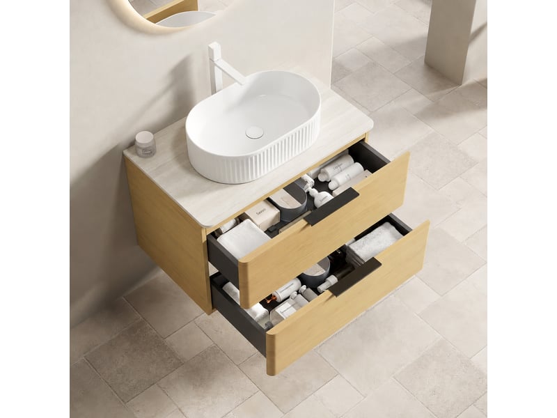  Meuble vasque suspendu 75 cm avec vasque ovale blanche en céramique  - Conforama B