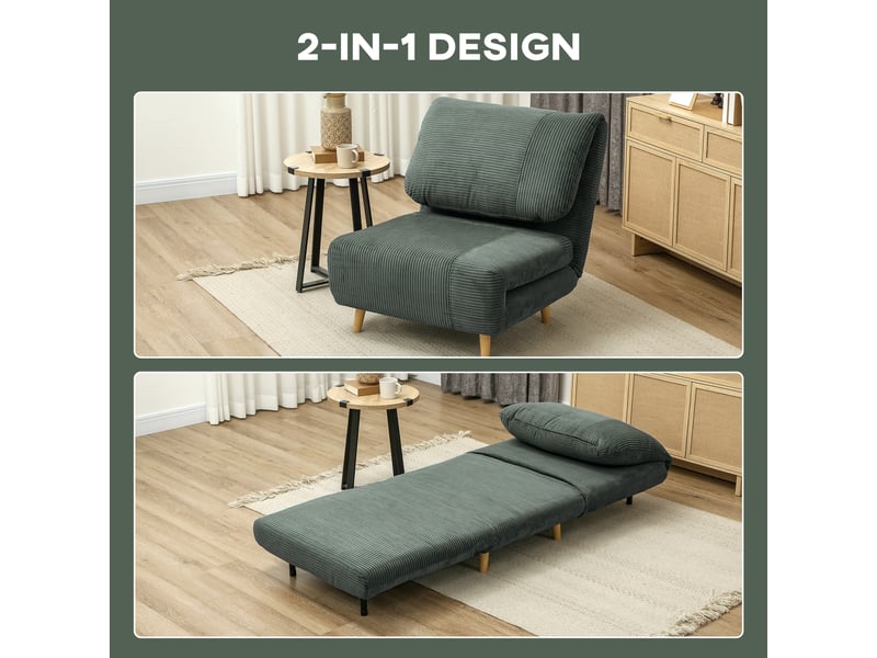  Fauteuil convertible 1 place en velours côtelé dossier inclinable vert 82 x 87 x 89 cm  - Conforama D