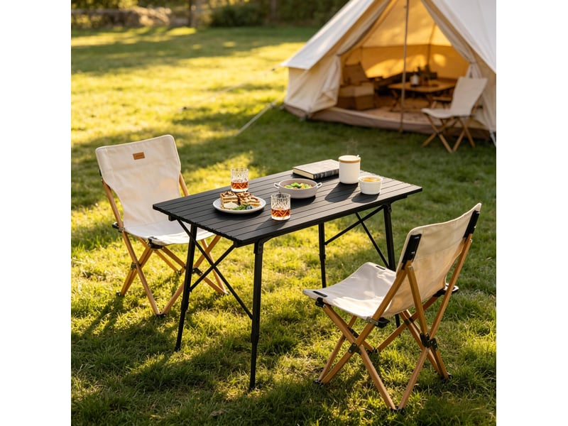  Table de camping pliante réglable 120 x 68,5 x 59-78,5 cm – noire – aluminium avec sac de transport  - Conforama E