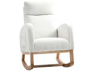 Fauteuil à bascule, inclinable, rembourrage épais, revêtement confortable, structure en bois, capacité de charge jusqu'à 120 kg, blanc crème