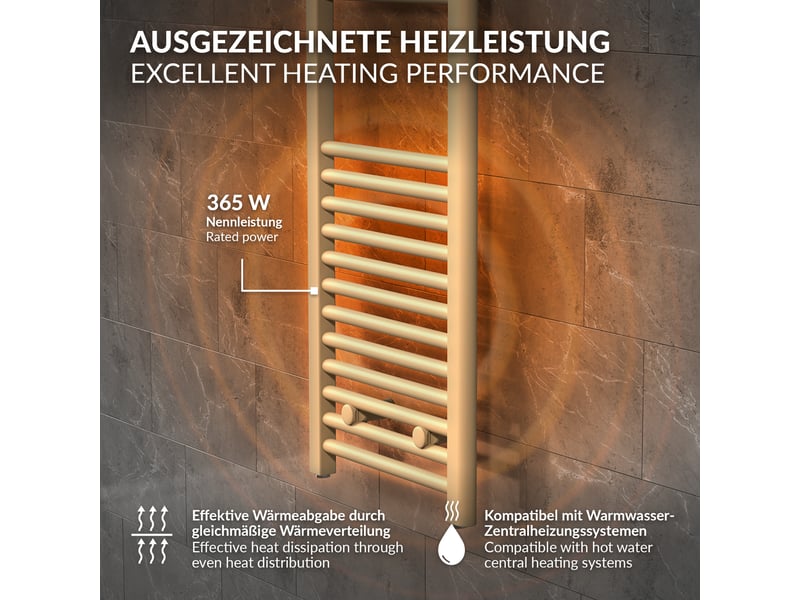  Luxebath sèche-serviettes design sahara 300 x 1400 mm, raccordement latéral, droit, haute conductivité thermique, radiateur mural porte-serviettes pour salle de bain, puissance 365 w, beige mat ECD Germany GmbH - Conforama D