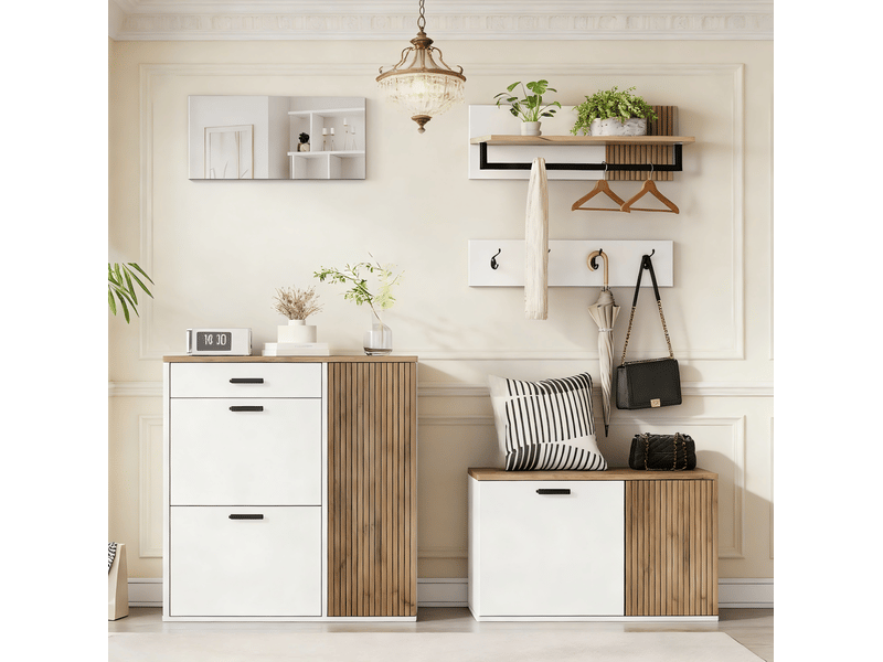  Ensemble meuble d'entrée avec rangement chaussures et banc evryae  - Conforama B