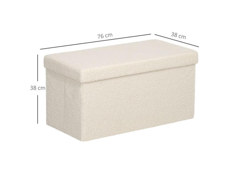  Banc de rangement pliable crème effet velours, coffre rembourré 76x38x38 cm, pour salon et chambre  - Conforama C
