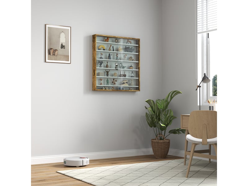  Vitrine pour collection vitrine murale 80 x 9,5 x 83 cm 6 étagères réglables en hauteur 2 portes coulissantes en verre  - Conforama D