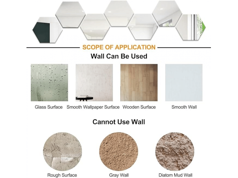  Miroir mural hexagonal 24 pièces, miroir mural adhésif argenté 46 × 40 × 23 mm, miroir mural autocollant hexagonal en acrylique  - Conforama D