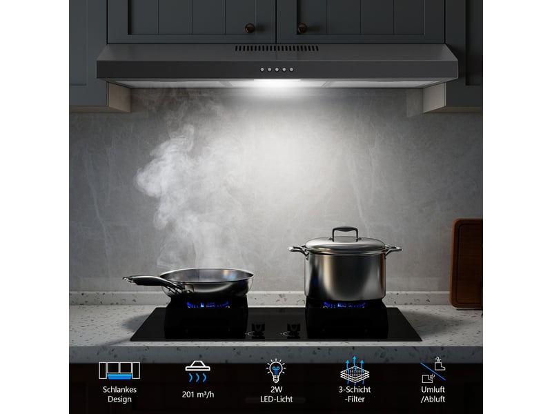 Hotte aspirante sous meuble 90 cm en acier inoxydable, hotte à recyclage et à évacuation, led, 3 vitesses, classe énergétique a - Conforama W