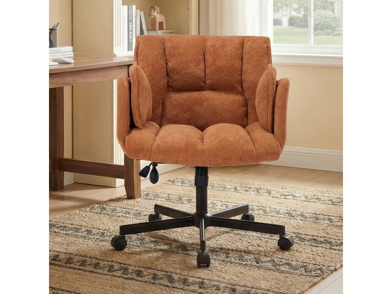  Chaise de bureau orange pivotante à hauteur réglable avec accoudoirs rabattables roulettes charge max 150 kg  - Conforama B