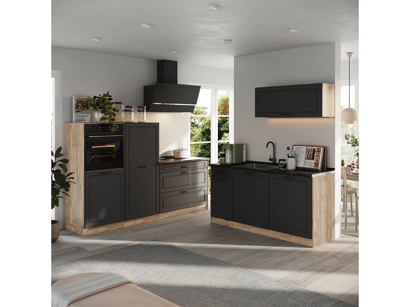Vicco cuisine, anthracite campagnechêne doré, 220cm plan de travail anthracite - Conforama C