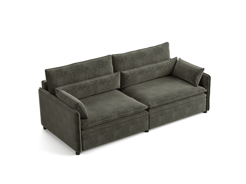  Canapé convertible 3 places avec rangement 206x91x86 cm en chenille gris foncé  - Conforama A