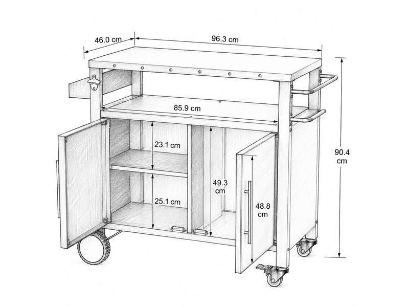 Grillwagen roulant avec crochets et étagère à épices pour barbecue extérieur noir - Conforama C