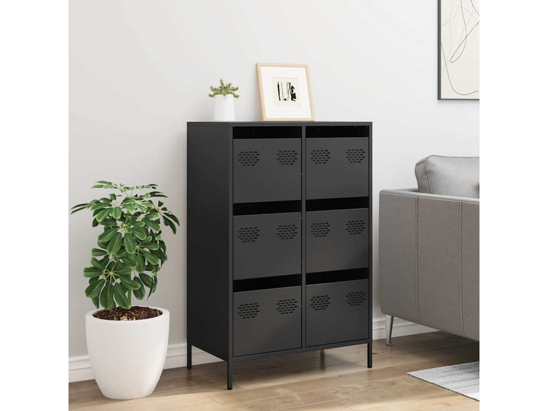  Buffet haut - bahut - meuble de rangement noir 68x39x101,5 cm acier  - Conforama C