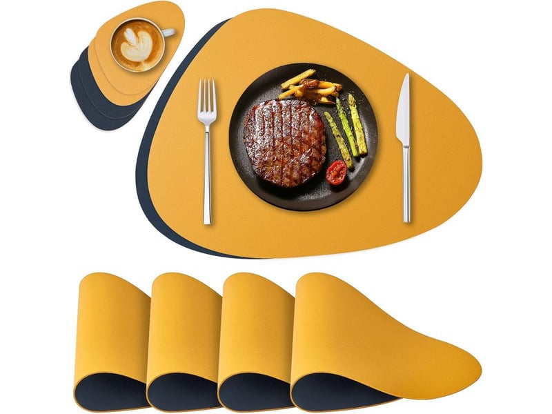 Ensemble de sets de table en similicuir imperméable – réversibles et antidérapants – résistants à la chaleur jusqu'à 80°c – lot de 4 – bleu orange  - Conforama A